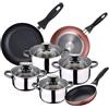 San Ignacio Batteria da cucina 4 casseruole (1,9 L + 2,7 L + 3,5 L + 5,1 L) con 4 coperchi in vetro e 3 padelle Ø16Ø20Ø24 in acciaio inox adatte all'induzione