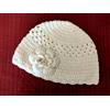 CAPPELLO UNCINETTO FATTO A MANO PER BIMBA 6 MESI CIRC 42CM LANA PANNA CON FIORE