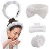 HUZNA Fascia Capelli Donna Trucco, Polsini per il Lavaggio del Viso,5 Pezzi Polso per Spa Elastico,Fascia Antiscivolo,Fasce Capelli Trucco Fiocco Fascia Doccia Capelli per Lavaggio Viso, Doccia, Terme