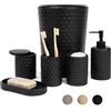 zccz Set di accessori da bagno in 6 pezzi, portaspazzolino, portaspazzolino, dispenser di sapone, vassoio per il bagno, porta cotton fioc, cestino - nero