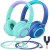 iClever Cuffie per Bambini [2 confezioni] - 94 dB Safe Volume Limited - Cuffie Wired per Bambini con Splitter Condivisione, Tangle-Free Foldable Stereo Cuffie per tablet