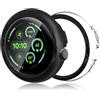Haofun 2 Pezzi Cover per Google Pixel Watch XL 45mm, con 9H HD Ultra Vetro Temperato Pellicola Protettiva, PC Protettiva Custodia, Protezione Completa - Trasparente + Nero