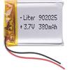 Liter energy battery Batteria 902025 LiPo 3.7V 380mAh 1.406Wh 1S 5C Liter Energy Battery per l'elettronica Ricaricabile Telefono Portatile Smartwatch Orologio GPS - Non adatto per Radiocomando 27x20x9mm (380mAh|902025)