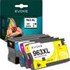 Evoke 4x cartucce d'inchiostro per HP 963 | set nero + colore | ricambio per 9010e 9012e 9014e 9015e 9019e 9020 9022e 9023 9025e