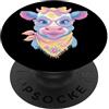 Kawaii Whimsical Pastel Barnyard Face Gr Blue Mucca Floreale Ritratto Fattoria Amante Animali Grafica Rosa PopSockets PopGrip Adesivo