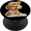 Bookworm Teacher Theme Library Reader Gr Ritratto grafico di Fluffy Puppy, libro aperto, amante del cane PopSockets PopGrip Adesivo