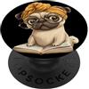 Bookworm Teacher Theme Library Reader Gr Pug Open Book Reading, ritratto rotondo con immagine di amante del cane PopSockets PopGrip Adesivo