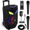 Pyle Cassa Bluetooth Portatile 600W, Altoparlante Bluetooth PA 25cm per Esterni con 2 Microfoni Wireless, Luci, USB/SD, Radio FM, Ruote, Telecomando