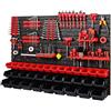PAFEN Cassetta degli attrezzi impilabile 1152 x 780 mm Set di supporti per attrezzi e 34 pezzi Scaffale da parete per officina mensola forata scaffalatura per magazzini scatole di stoccaggio (rosso nero)