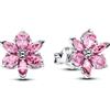 PANDORA Orecchini a lobo Herbarium Fiore Rosa, 925 argento Sterling con zirconi cubici, orecchini con pietre rosa a forma di fiore, gioielli da donna, 292633C02