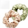 Annauiy Seta Scrunchies, 100% Seta di Gelso, 16 Momme,2 Pezzi, Elastici per Capelli per Donne e Ragazze, Larghezza 3,5 CM, Verde, Beige