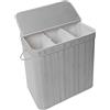Relaxdays cesto portabiancheria con coperchio, bambù, 150 l, 3 scomparti, HxLxP: 61,5 x 61 x 41,5 cm, per bagno, grigio
