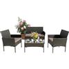 Relaxdays Set Giardino 4 pz polyrattan, 4 pers, Divano 2 p., 2 poltr., Tavolo Vetro, Nero