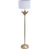 Relaxdays Lampada da Terra con Base Foglia Palma, Paralume Tessuto E27, Soggiorno/Camera, Bianco/Oro 152,5x33x33 cm