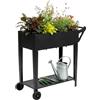 Relaxdays Aiuola rialzata, con ripiano, 2 Ruote, Giardino, Balcone & terrazza, AxLxP: 80 x 85 x 50 cm, Mobile, Nera