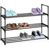 Relaxdays Scaffale Scarpe Relaxdays, 3 Ripiani, Sistema a Incastro, A x L x P: 55x92x30 cm, Ripiani in Metallo e Tessuto, Nero