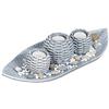 Relaxdays Vassoio Portacandele, Ciottoli Decorativi, Portalumini Rotondi, Centrotavola, 38,5 cm di Lunghezza, Grigio