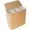 Relaxdays Cesto portabiancheria con Coperchio, bambù, 150 l, 3 Scomparti, HxLxP: 61,5 x 61 x 41,5