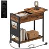 Relaxdays Tavolino con Prese elettriche e USB, Tasca Laterale, 60x60x31,5 cm, Comodino Industriale, Nero/Marrone