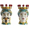 BEVILACQUA SET DI 2 TESTE DI MORO, CERAMICA ARTIGIANALE SICILIANA VERDE ACANTO, 15 cm - h 15 x 9 x 9 cm