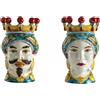 BEVILACQUA SET DI 2 TESTE DI MORO, CERAMICA ARTIGIANALE SICILIANA VERDE ACANTO, 22 cm - h 22 x 15 x 15 cm