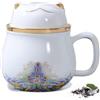 DEARART Bella tazza da tè con infusore e coperchio, tazza da infusore da 300ml facile da pulire Mantieni il tè caldo, tè a foglia sciolta ripida, caffè, latte, gatto carino, bianco