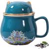 DEARART Bella tazza da tè con infusore e coperchio, tazza da infusore da 300ml facile da pulire Mantieni il tè caldo, tè a foglia sciolta ripida, caffè, latte, gatto carino, verde
