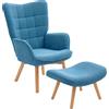 HOMCOM Poltrona Relax con Poggiapiedi, Sedia in Effetto Corda con braccioli in legno, per Soggiorno, 72L x 80P x 101A cm, Blu | Aosom Italy