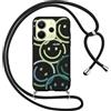 Xylota Cover Cordino per Xiaomi Redmi Note 14 4G, Aesthetic Disegni Smile Face Custodia con Corda Collana Tracolla Laccio, Sottile Silicone Morbido TPU Antiurto Protettiva Case per Redmi Note 14, Nero