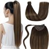 LaaVoo Coda Capelli Extension Veri Umani Lisci 40 cm Castano Scuro Balayage Marrone Chiaro Coda Extension Capelli Veri Con Clip 80g #2/8/2