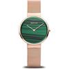 BERING 14531-368 Orologio da donna al quarzo, orologio da polso con cassa in acciaio inossidabile color oro rosa da 31 mm e quadrante verde, cinturino in maglia milanese, vetro zaffiro, 5 ATM