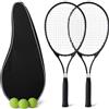 Amazon Basics Set di racchette da tennis, incluse 2 racchette da 68,5 cm, 3 palline, 2 overgrip, Nero
