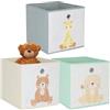 Relaxdays Set da 3, scatole per Bambini, Motivi Animali, Pieghevoli per scaffali, HLP: 30x30x30 cm, Tessuto, Colorate