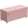 SONGMICS Pouf Contenitore Cassapanca Pieghevole, 38 x 76 x 38,5 cm, Sgabello Poggiapiedi, 77 L, Superficie in Velluto, per Camera da Letto Soggiorno, Rosa Pastello LSF0517R01