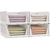 SONGMICS Organizer per Armadio Pieghevole, Set di 4 Organizzatori Cesti Impilabili Scorrevoli per Armadio, Cassetti in Plastica per Camera da Letto Ufficio Bagno, Bianco LPC400WZ01