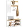 VASAGLE Appendiabiti, Mobile Ingresso con Ganci, Specchio, Panca Scarpiera e Ripiani, 36 x 98 x 185 cm, Corridoio Camera da Letto Salotto, Color Rovere e Bianco HSR050W09