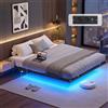 VASAGLE Struttura Letto 160 x 200 cm con LED, Effetto Fluttuante, Multipresa Rimovibile, 2 Prese AC, 1 Porta USB-C, 1 Porta USB-A, 1 Porta USB-A sul Retro, Portata 500 kg, Nero Inchiostro RMB175B101
