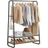 VASAGLE Stand Appendiabiti, Appendiabiti da Terra con 2 Ripiani, 6 Ganci Laterali a S, Struttura in Acciaio, 45 x 100 x 160 cm, Camera da Letto Corridoio, Marrone Turchese e Nero Opaco RGR112K01