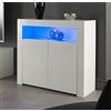 MMT Furniture Designs Ltd MMT Credenza bianca a 2 ante per sala da pranzo e soggiorno - Mobile da soggiorno bianco lucida con luci a LED - 90cm in lunghezza x 35cm in profondità x 83cm in altezza