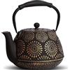 GUANGHEIRON Teiera in ghisa, bollitore da tè con infusore per piano cottura, design Sakura, teiera giapponese per tè e caffè rivestita con interno smaltato, manico in silicone, 1200 ml, nero