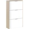 Habitdesign Scarpiera 3 ante, scarpiera stretta, rifinita in bianco lucido e rovere canadese, misure: 60 cm (larghezza) x 113 cm (altezza) x 22 cm (profondità)