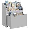 SONGMICS Scaffale per Giocattoli, Libreria per Bambini a 3 Scomparti, Contenitore Portagiochi Estraibile con Ruote, Multiuso, per Cameretta e Stanza dei Giochi, Grigio Tortora GKR041G10
