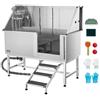VEVOR Stazione di Lavaggio per Cani in Acciaio Inox, Vasca per Toelettatura per Animali Domestici di Grandi, Medie e Piccole Dimensioni 157,48 cm con Scale, Pannello Filtro per Acqua, Porta Destra