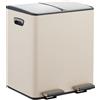 Relaxdays Cestino Relaxdays, 2 scomparti da 15 litri ciascuno, secchi interni estraibili, pedale, cucina, cestino a pedale, ferro, beige/argento