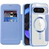 SIYOPINPFY Custodia Magnetica per Google Pixel 10 Compatibile con MagSafe, Pelle PU Flip Portafoglio con Carte Blocco RFID Trasparente Cover per Google Pixel 10, Blu Dar Peaks JD