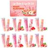 KIYTARBOO Set balsamo per labbra e lucidalabbra, 8 lucidalabbra + 8 balsamo labbra, set cura labbra fruttato, piccoli regali per donne ragazze compleanno San Valentino Festa della mamma