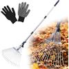 PORFOYO Rastrello Da Giardino Con Manico Regolabile Da 207Cm,18 Denti Rastrello Foglie Con Guanti,Rastrello Giardino,Rastrello Regolabile Con Manico,Scopa Da Giardino Per Foglie Per Giardinaggio,Prato,Cortile