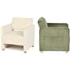 MEUBLE COSY Set di 2 Poltrona Imbottita, Sedia da Salotto con Schienale a Braccioli, Divano a 1 Posti in Velluto a Coste, Poltroncina Relax Gambe in Legno, Beige + Verde