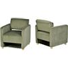 MEUBLE COSY Set di 2 Poltrona Imbottita, Sedia da Salotto con Schienale a Braccioli, Divano a 1 Posti in Velluto a Coste, Poltroncina Relax Gambe in Legno, Verde