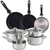 WELL HOME MOBILIARIO & DECORACIÓN Well Home Set di pentole da 7 pezzi in acciaio inox + 3 padelle Ø16Ø20Ø24 cm Grigio metallizzato in alluminio pressato